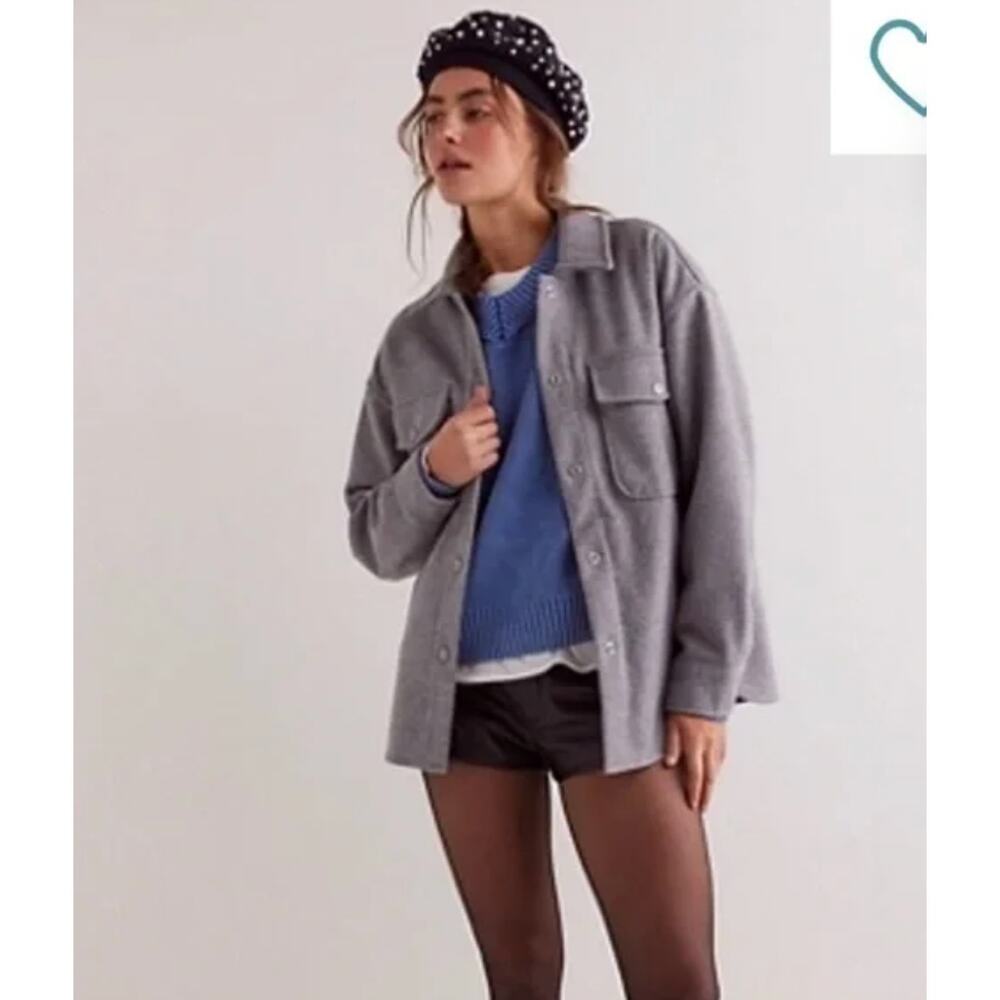 NEW Free‎ People We The Free Lola Shirt Jacket Grey Size Large